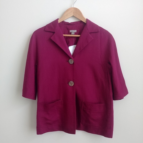 NEW J Jill Pinkish Burgundy Silk Cotton Short Sleeve Jacket Cover Top - Picture 2 of 9